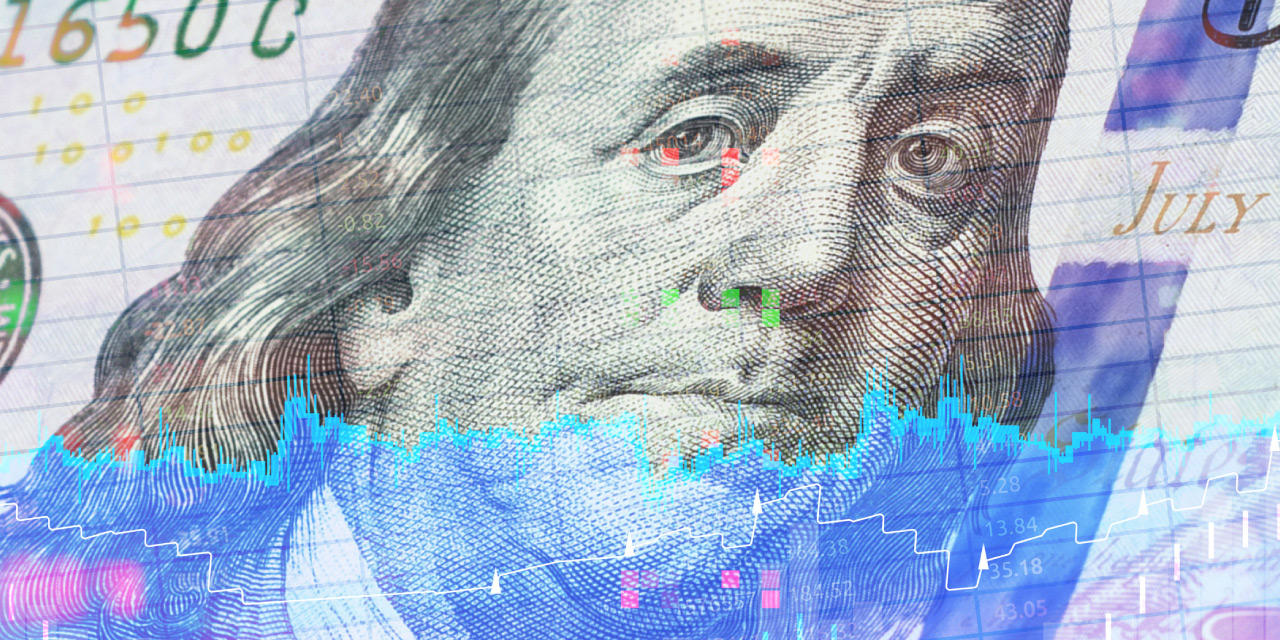 Illustration of U.S. $100 bill with financial chart lines overlayed Illustration of U.S. $100 bill with financial chart lines overlayed