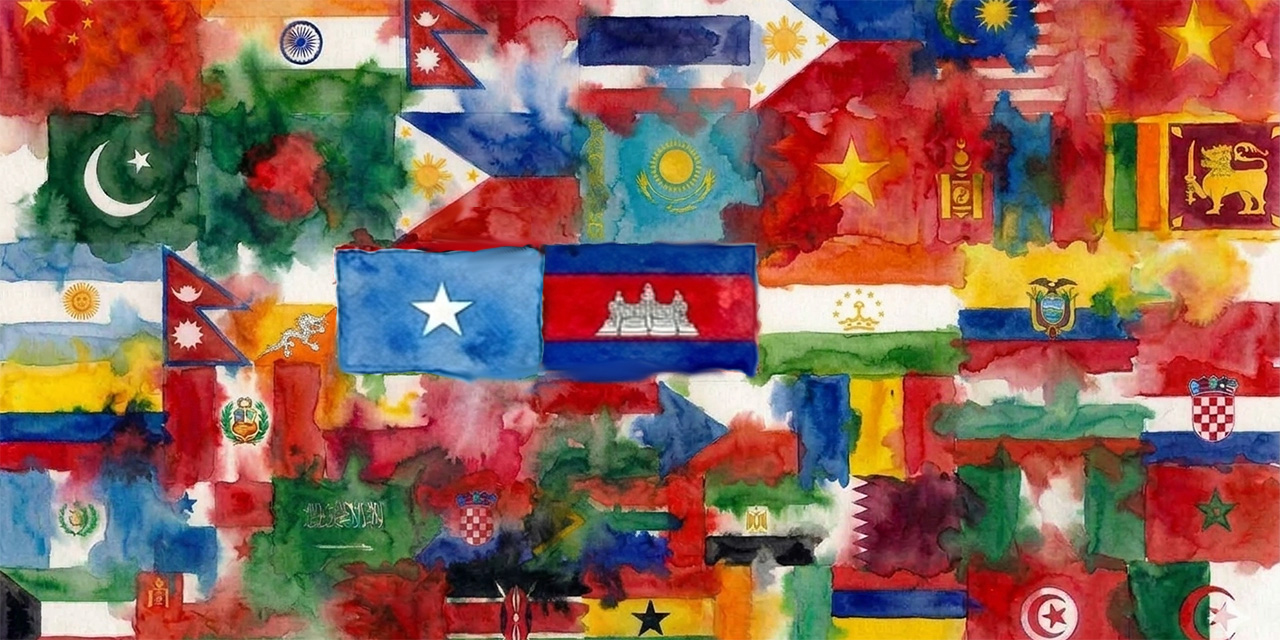 AI generated decorative image of flags of emerging markets done in the style of watercolor. AI generated decorative image of flags of emerging markets done in the style of watercolor.