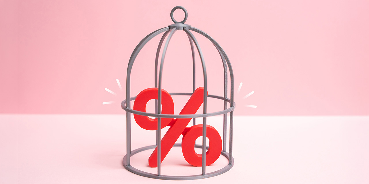 Illustration of a percent sign inside a bird cage Illustration of a percent sign inside a bird cage